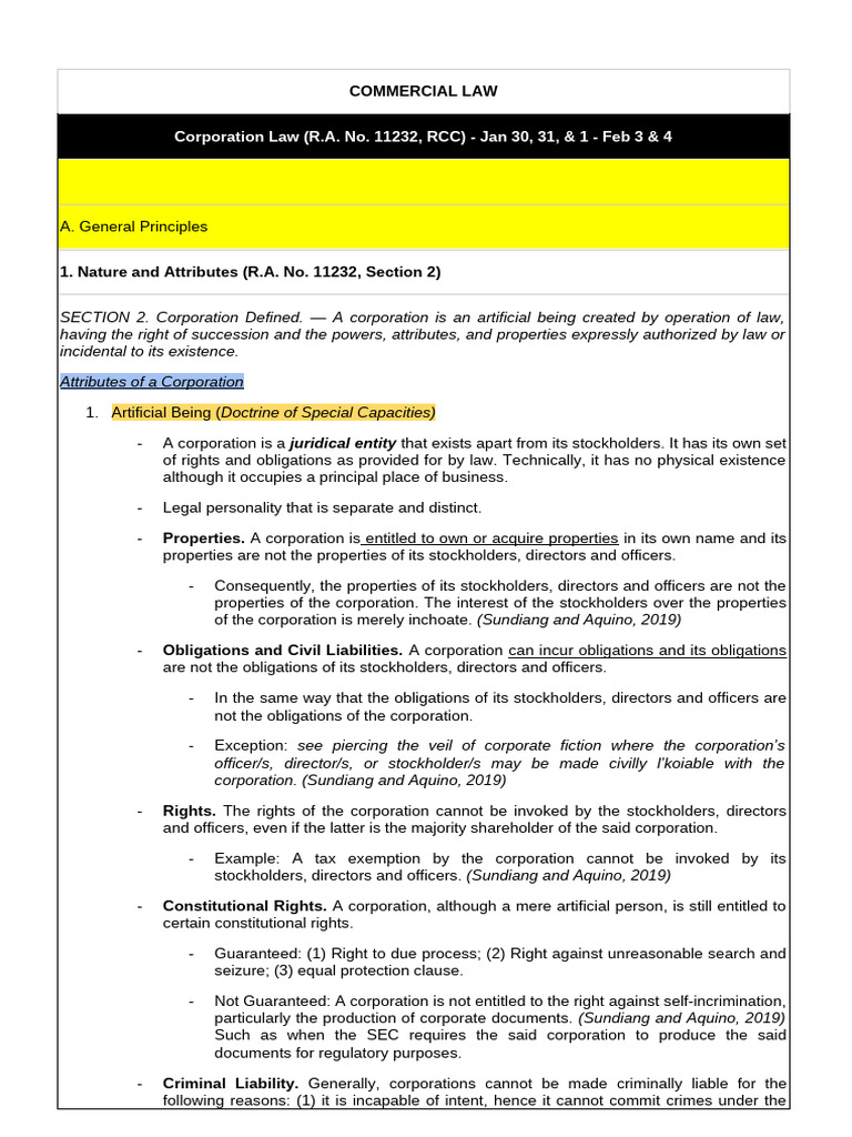 Commercial Law Review - Bar Syllabus Based Notes | PDF | Corporations ...