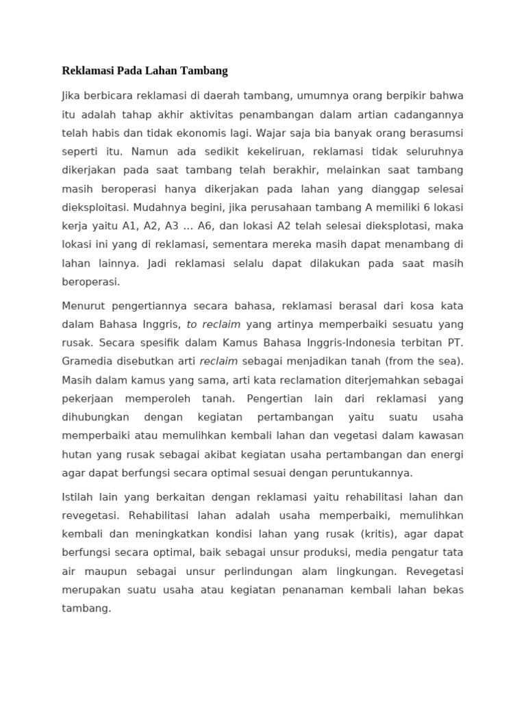 Reklamasi Pada Lahan Tambang YBS | PDF