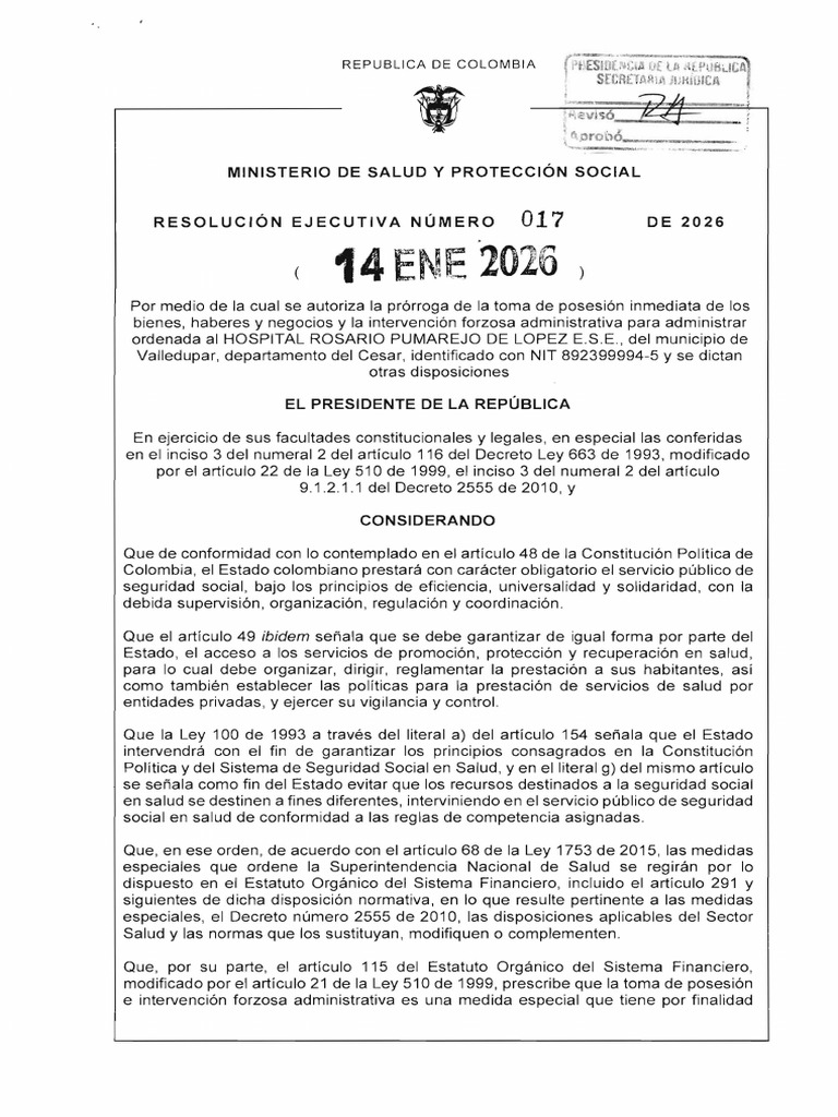 Resolución Ejecutiva 017 Del 14 de Enero de 2026 | PDF | Justicia ...