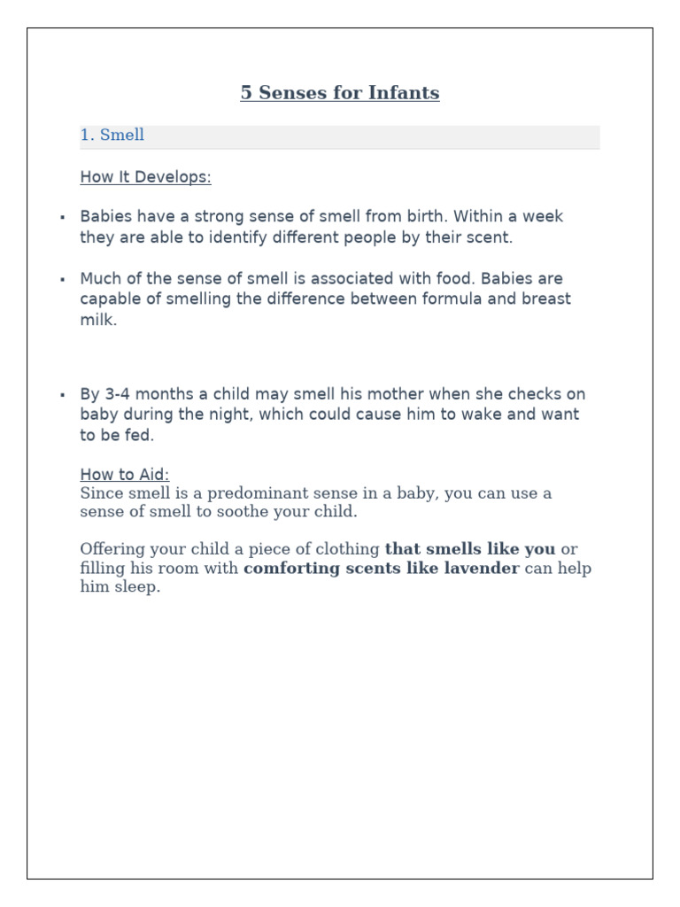 Unit 1C Five Senses of Baby | PDF | Infants | Senses