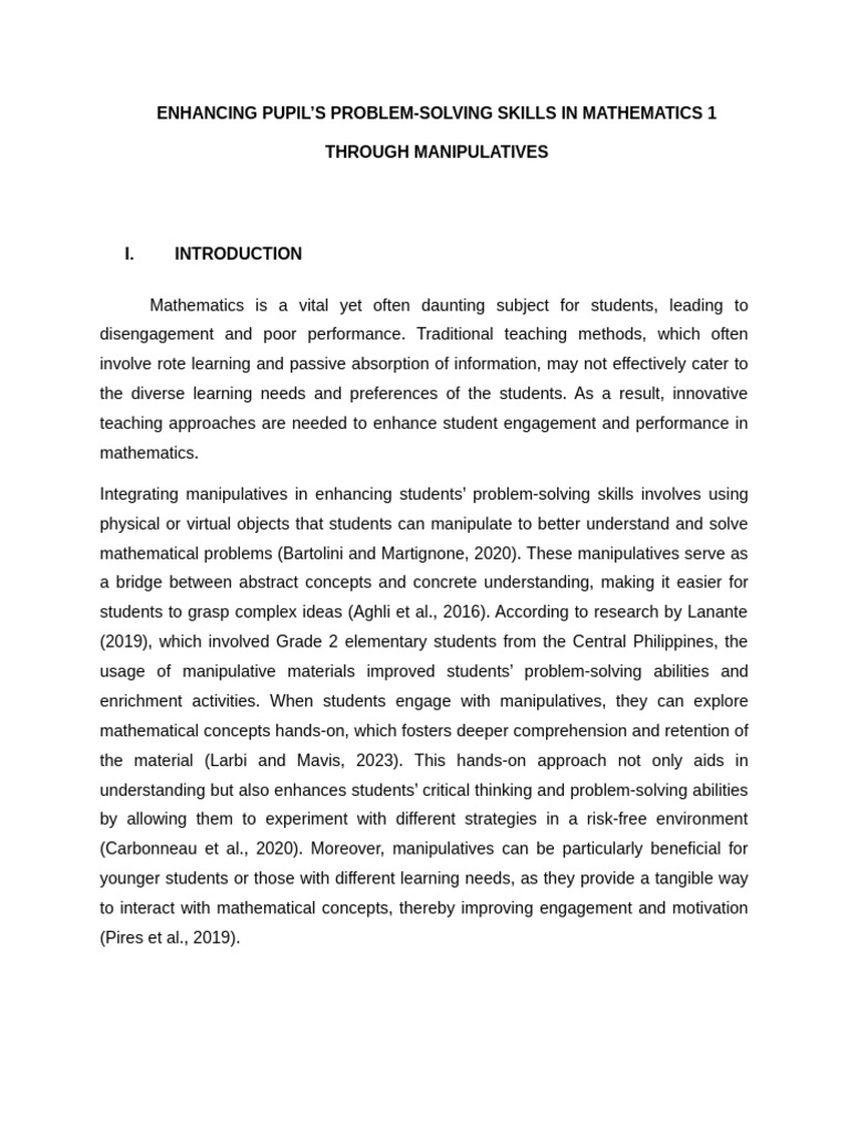 Enhancing Pupils Problem Solving Skills in Mathematics 1 Through ...