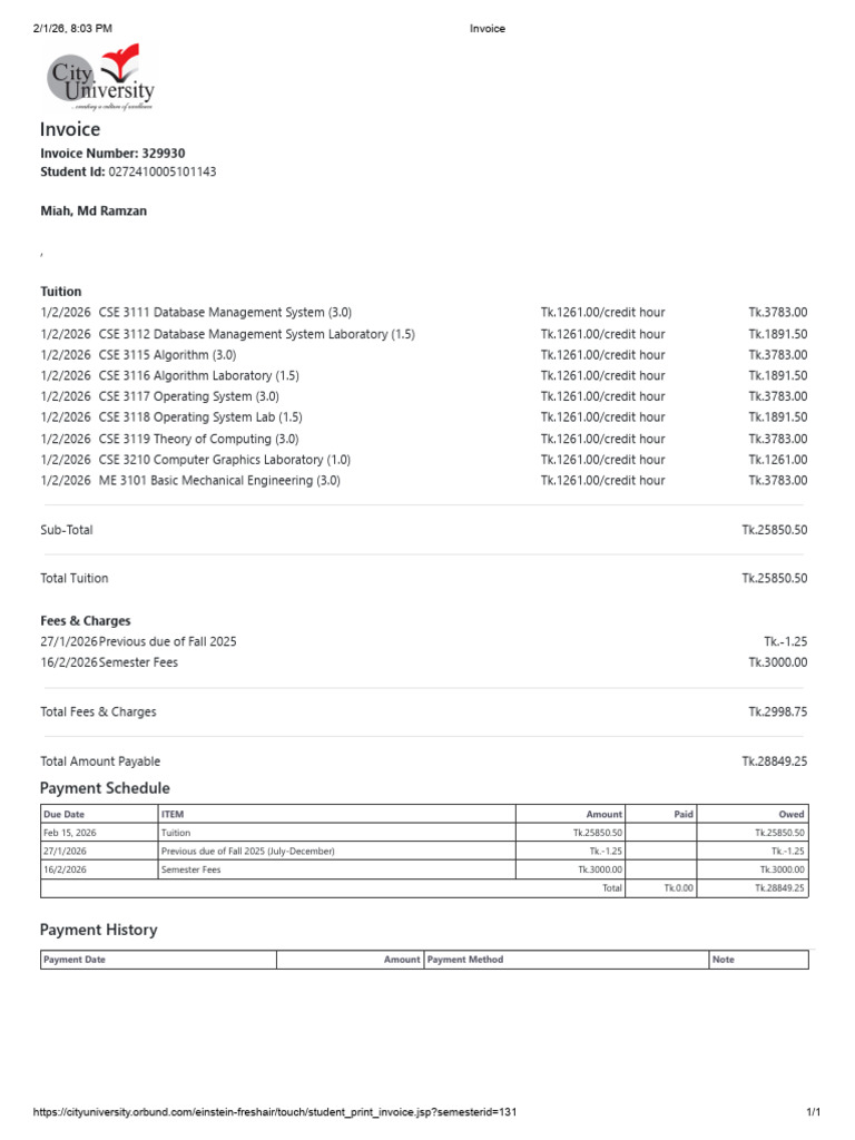 Class Enrollment Invoice | PDF | Course Credit | Payments