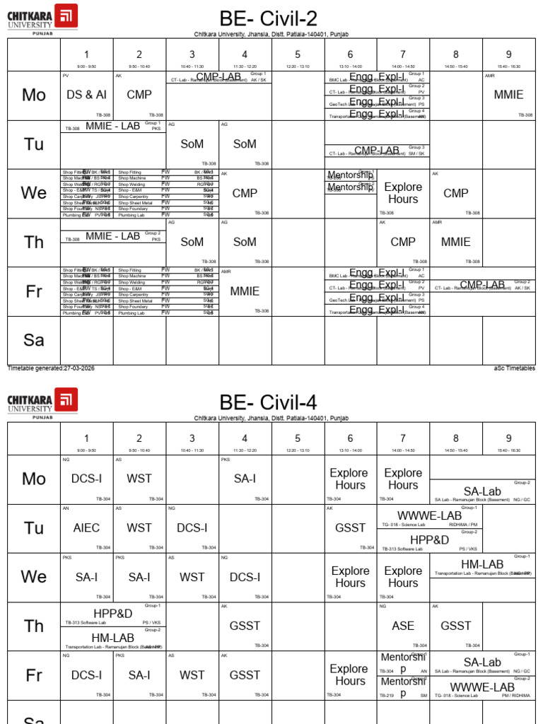 Class Wise Time Table - 30.03.2026 | PDF