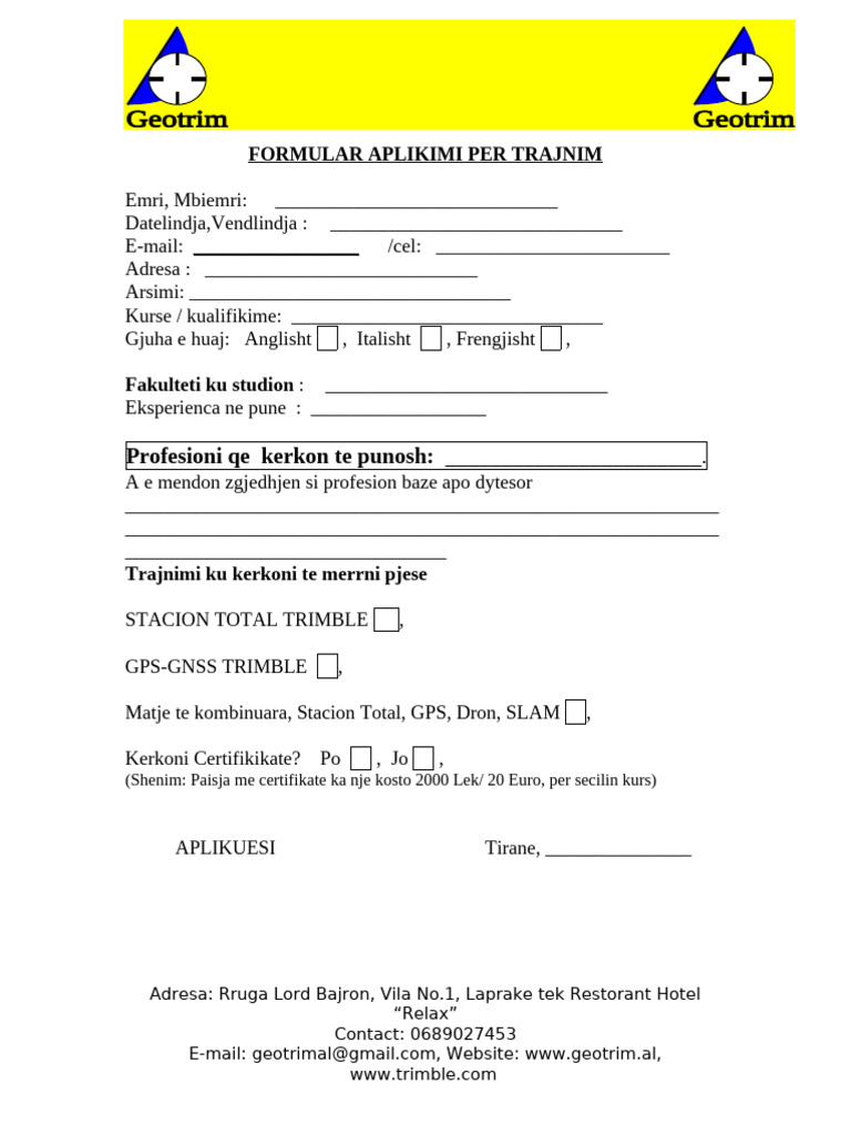 Formular Aplikimi 2024 | PDF
