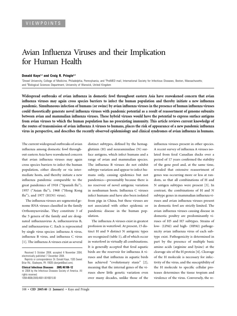 Avian Influenza and Human Risks | PDF | Avian Influenza | Influenza ...