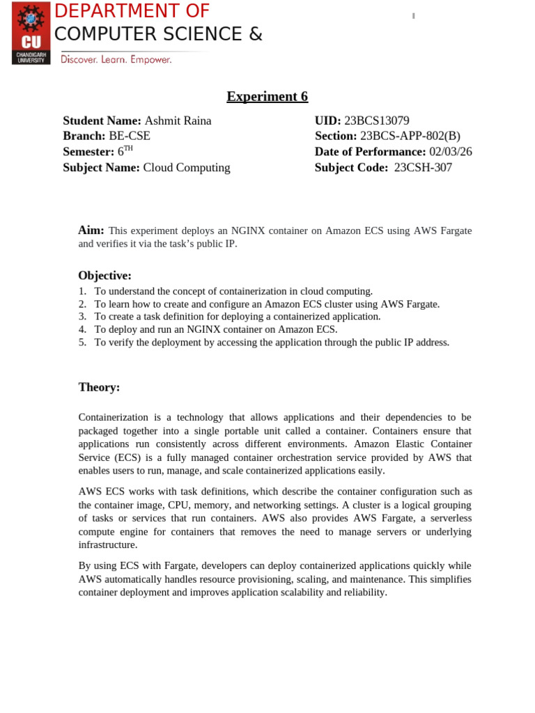 Ashmit Exp Cloud 6 | PDF | Amazon Web Services | Cloud Computing