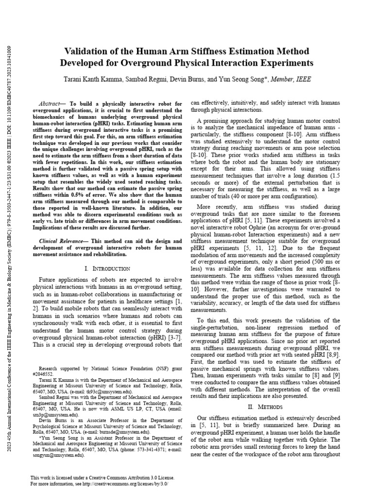 Validation of The Human Arm Stiffness Estimation Method Developed For ...