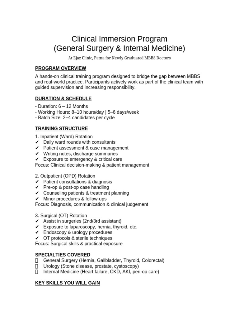 Clinical Immersion Program | PDF