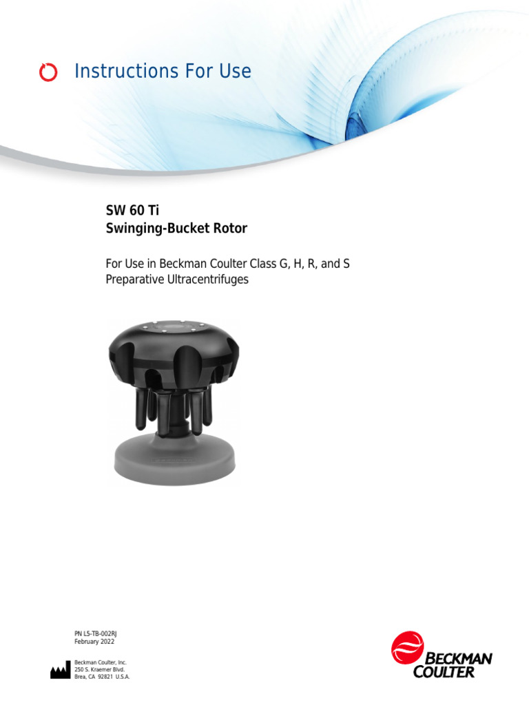 SW 60 Ti Swinging-Bucket Rotor | PDF | Centrifugation | Centrifuge