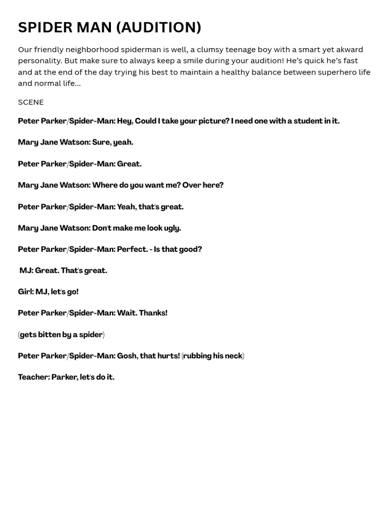 Spider Man (Audition) | PDF