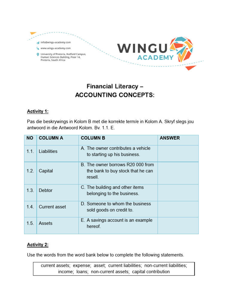 Financial Literacy - Accounting Concepts | PDF | Debits And Credits ...
