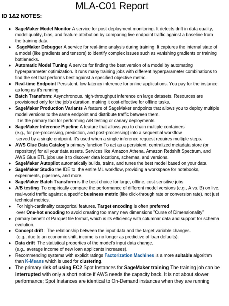 MLA C01 Report | PDF | Machine Learning | Amazon Web Services