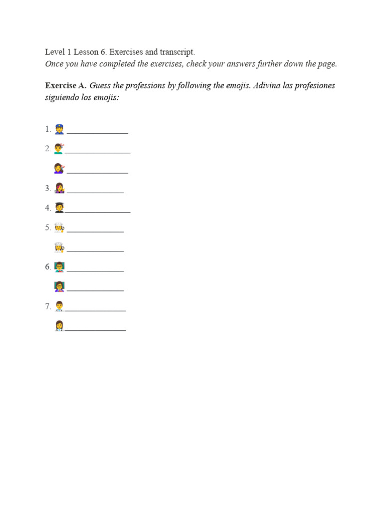 Level 1, Lesson 6 Exercises | PDF