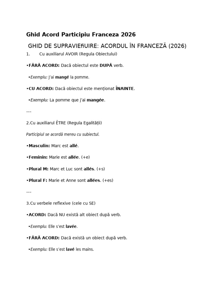 Ghid Acord Participiu Franceza 2026 | PDF