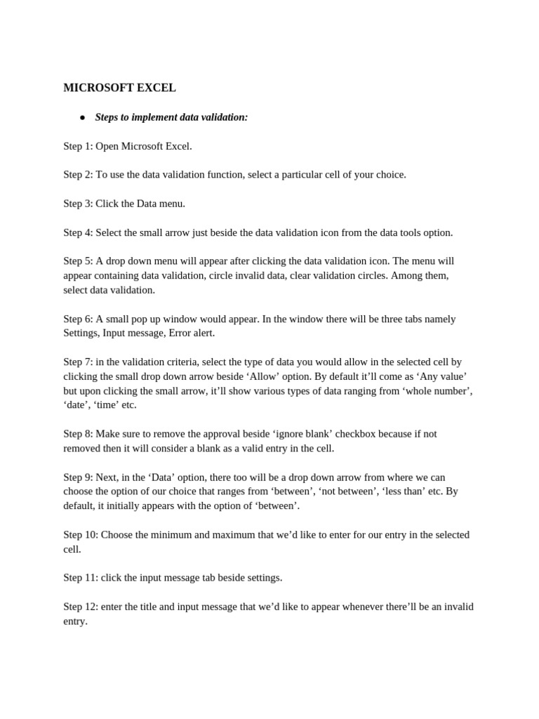 Microsoft Excel: Steps To Implement Data Validation | PDF