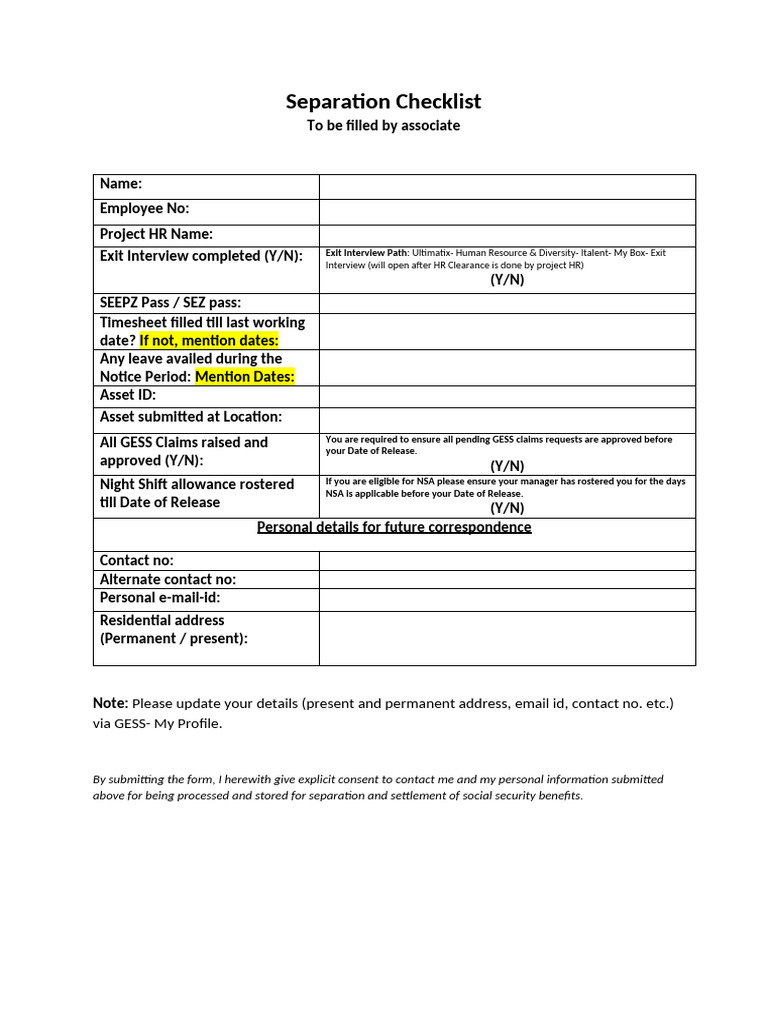 Separation Checklist | PDF