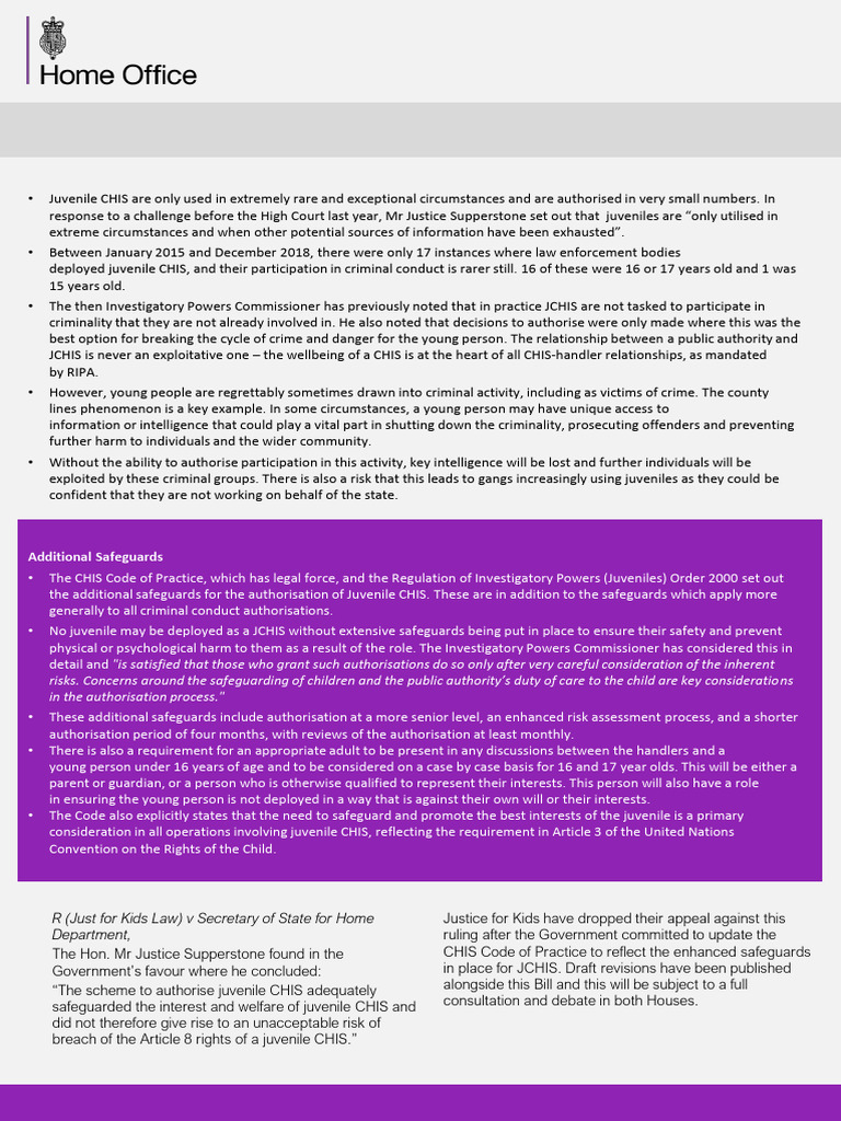 CHIS CC Bill - Juvenile CHIS Factsheet | PDF