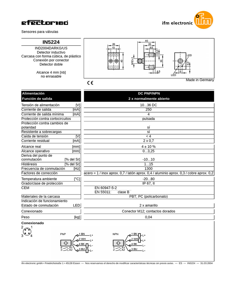 Detector Inductivo IN5224sp | PDF | Electromagnetismo | Equipo eléctrico