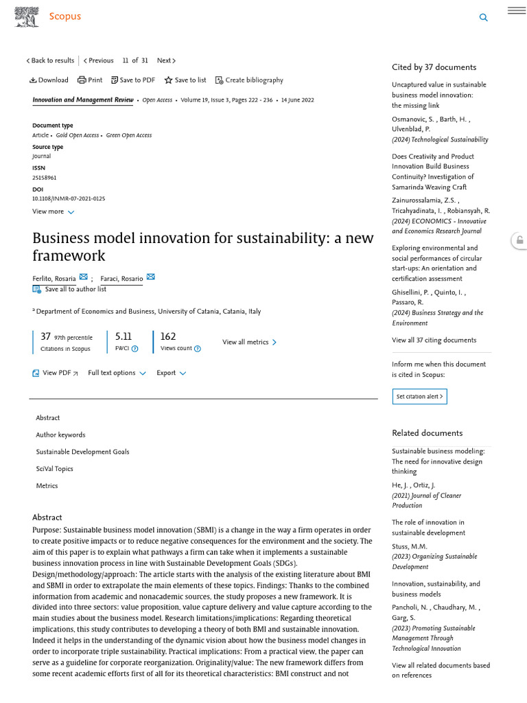 Cit37scopus - Ferlito & Faraci 2022 - Business Model Innovation For ...