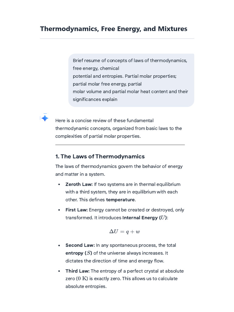 Thermodynamics, Free Energy, and Mixtures | PDF | Entropy | Thermodynamics