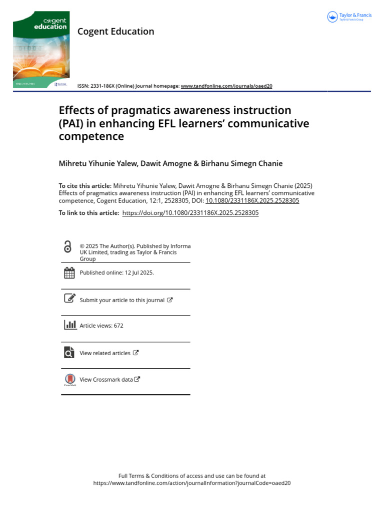Effects of Pragmatics Awareness Instruction PAI in Enhancing EFL ...