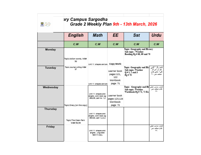 Grade 2 Weekly Plan - Blue | PDF