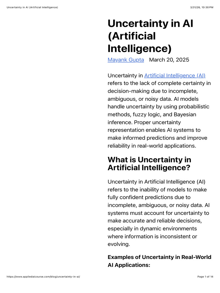 Uncertainty in AI (Artificial Intelligence) | PDF | Artificial ...