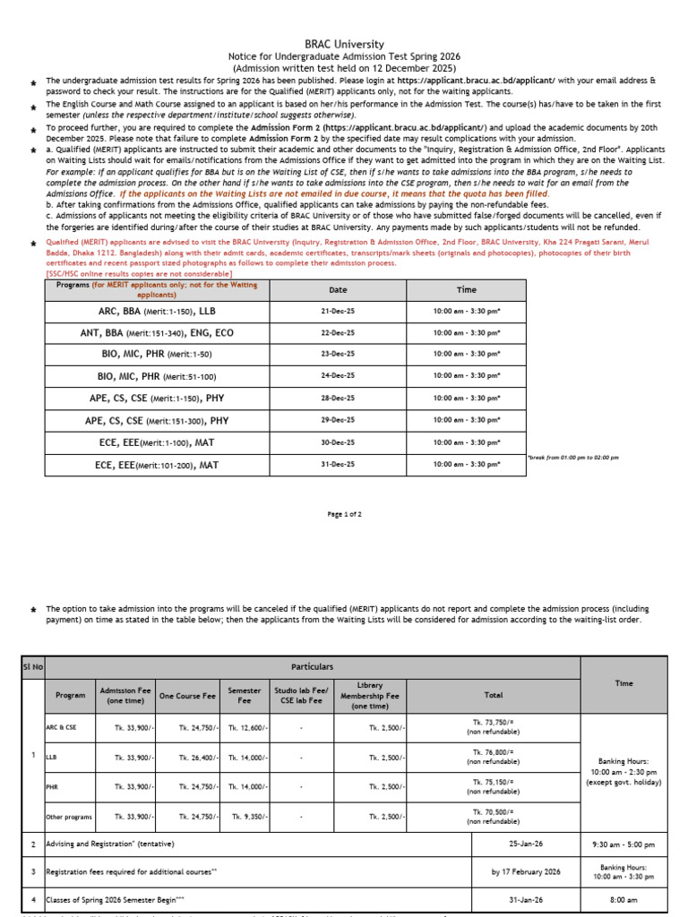 Notice For Selected Results Main List Spring 2026 | PDF