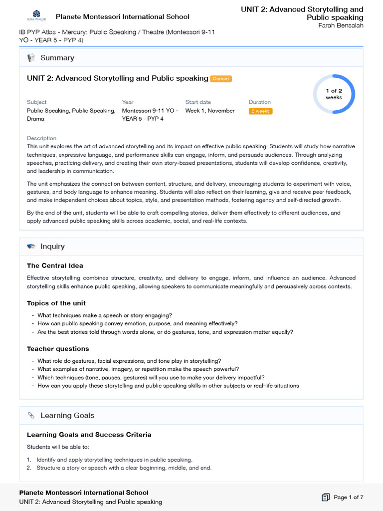 UNIT 2 - Advanced Storytelling and Public Speaking | PDF | Public ...