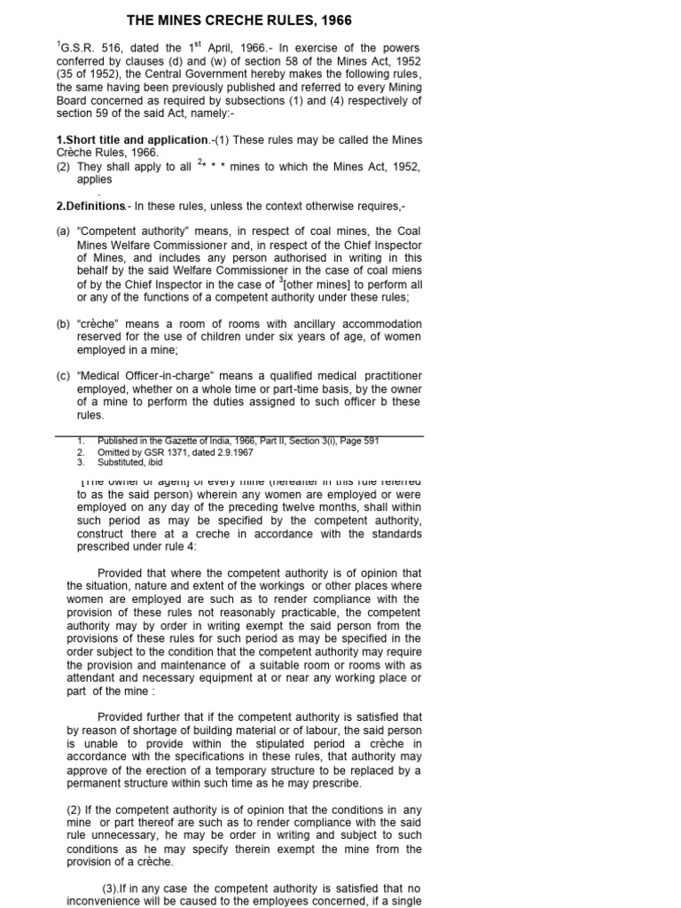 The Mines Creche Rules, 1966 | PDF | Child Care | Bathroom