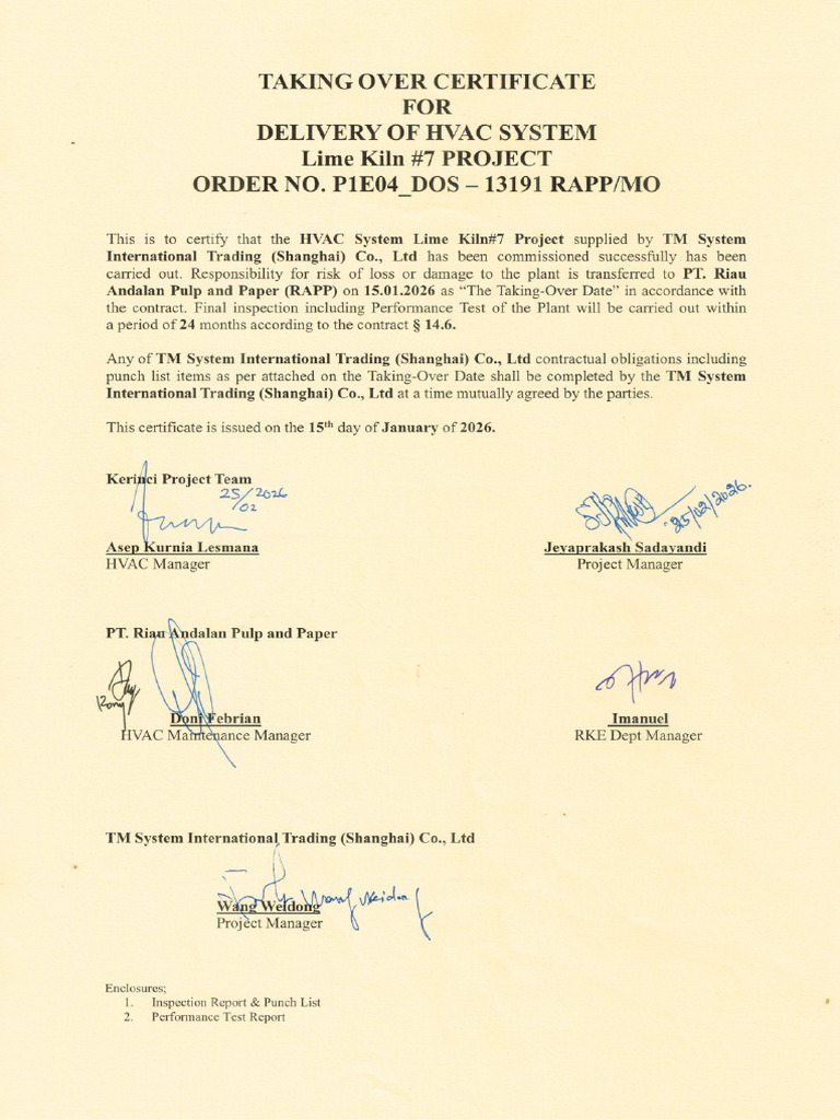 Taking Over Certificate | PDF