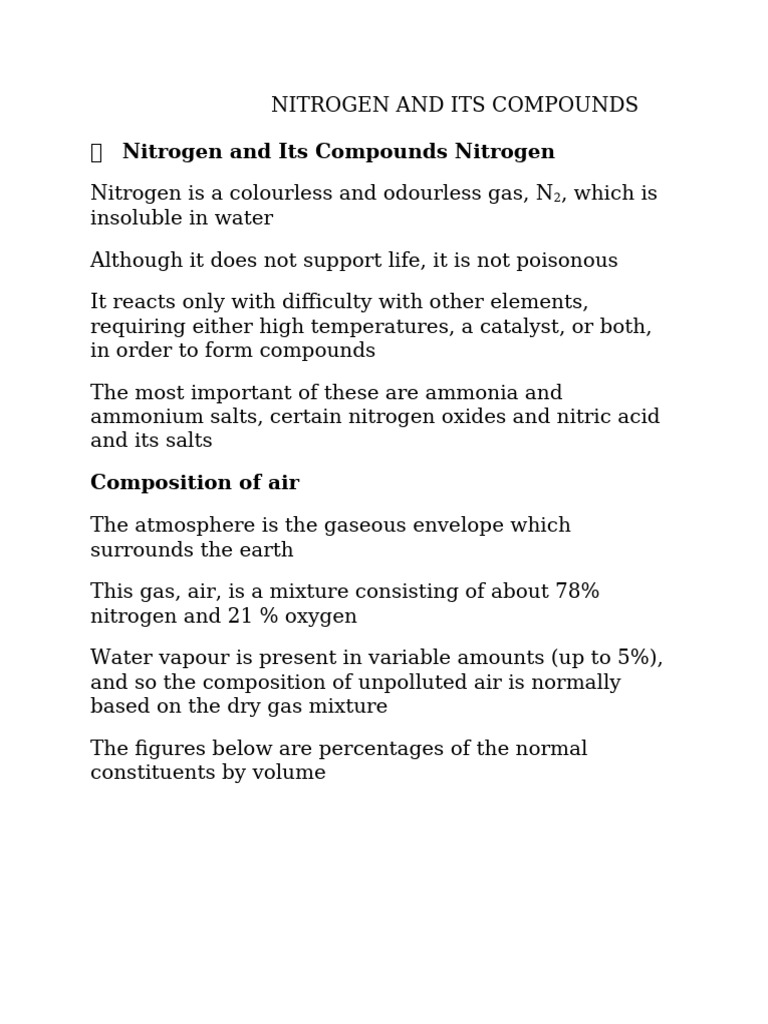 Nitrogen and Its Compounds | PDF | Nitrogen | Ammonia
