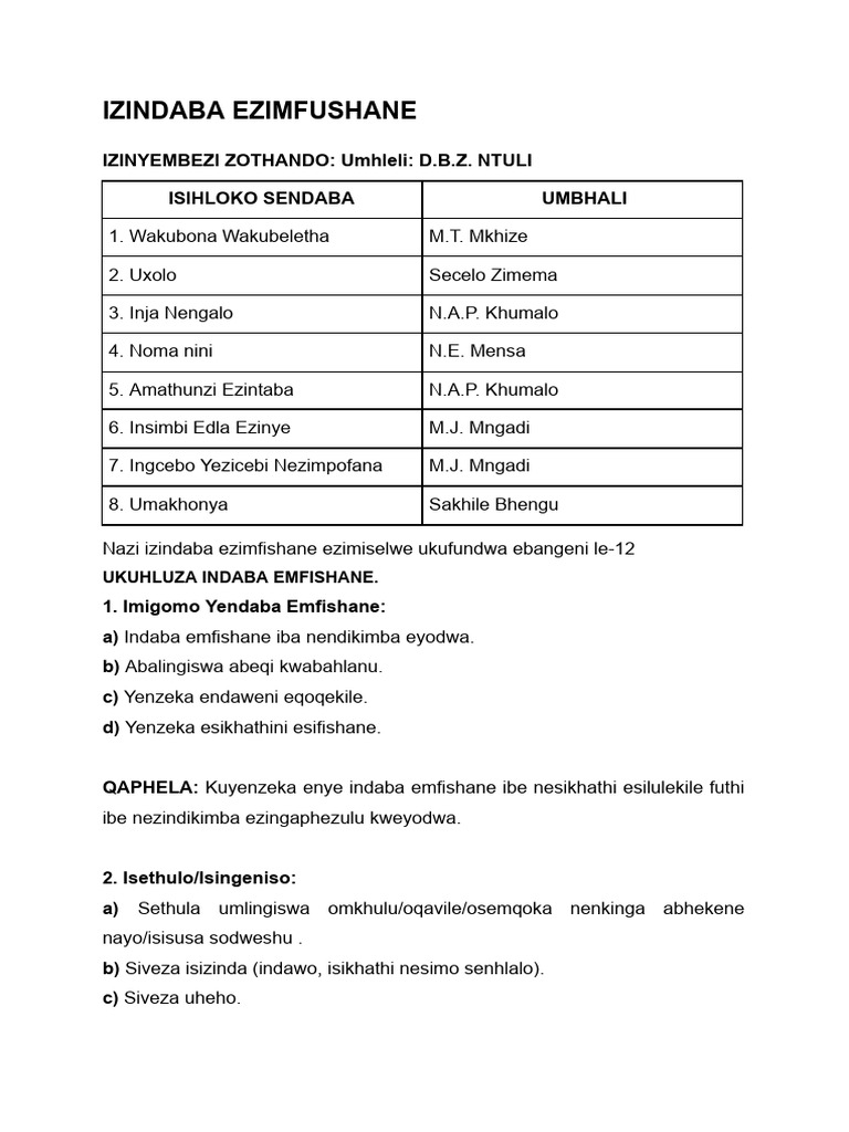 Amanothi Okuhluza Izindaba Ezimfushane | PDF | Southern Africa | South ...