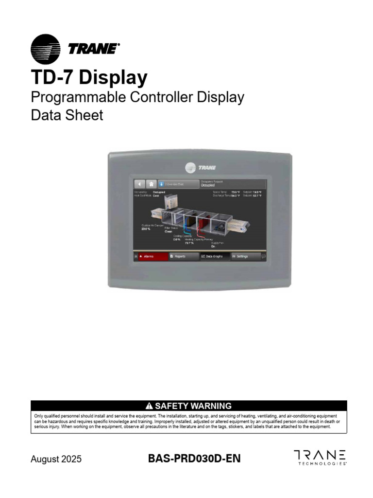 Tracer TD7 Display UC600 TRANE | PDF