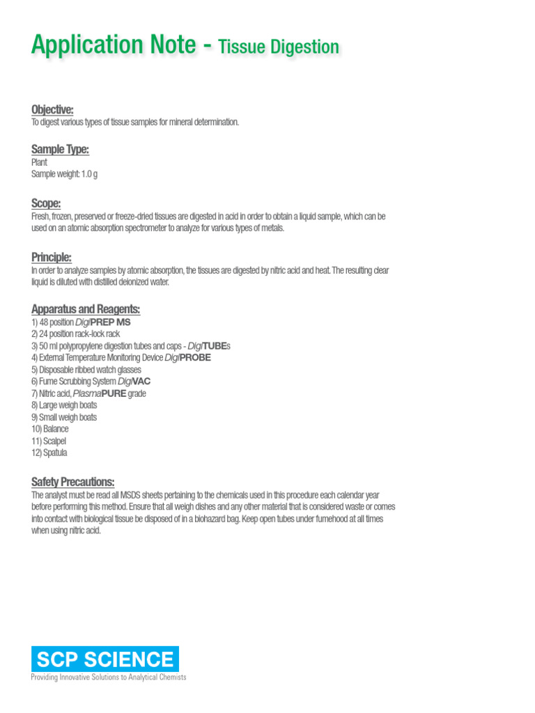 MK Tissue Digestion 1.0 e | PDF | Nitric Acid | Purified Water