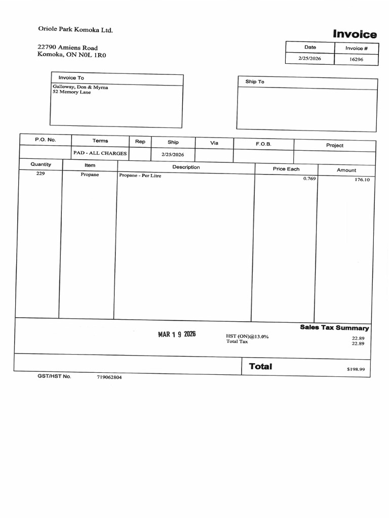 Gallloway Propane Invoice Feb25 2026 | PDF