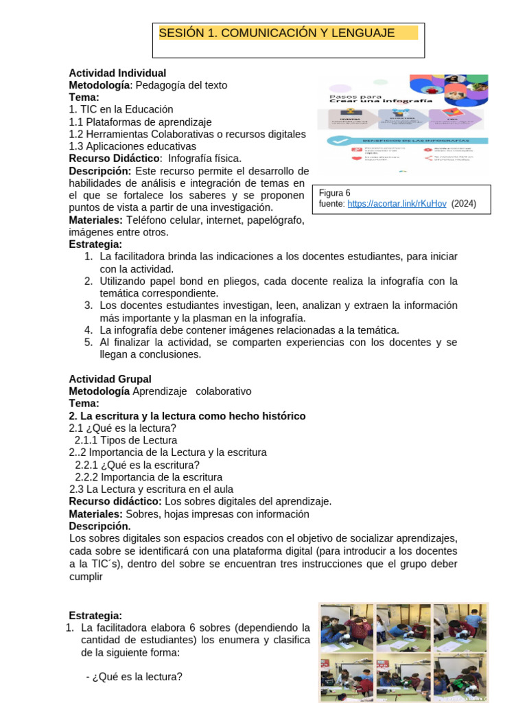 Actividades Sesión 1 Comunicación y Lenguaje | PDF | Enseñando | Infografia