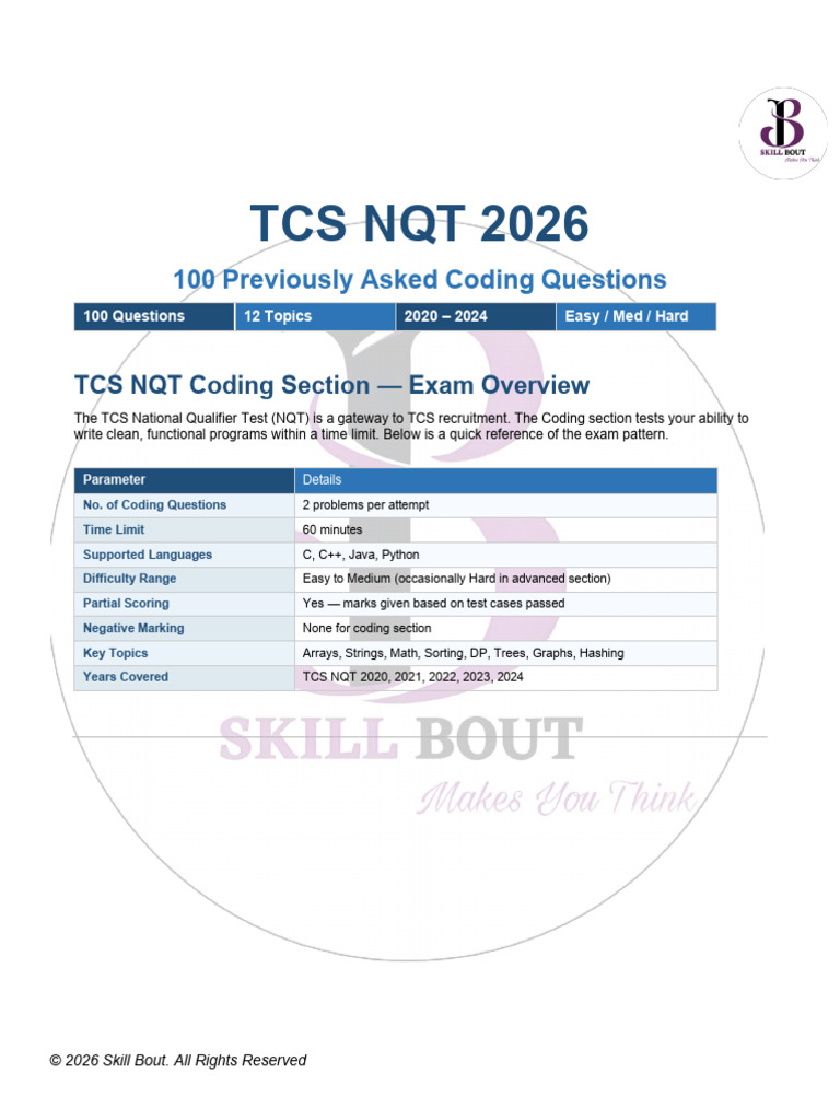 TCS NQT 2026 100 Coding Questions | PDF | Queue (Abstract Data Type ...