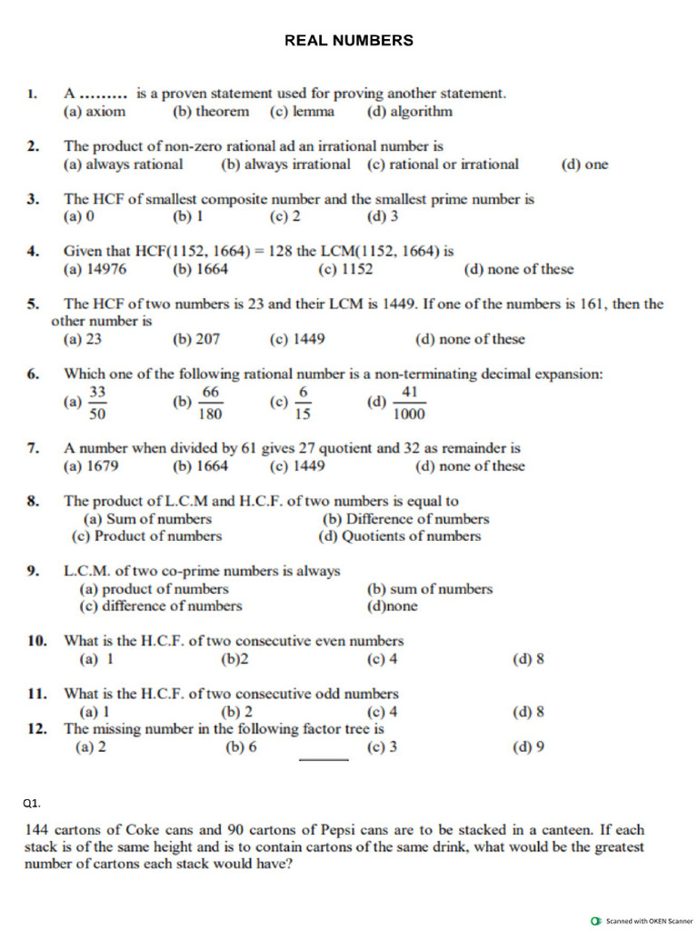 Class 10 Maths Practise Sheet Lesson 1 To 7 Asc | PDF