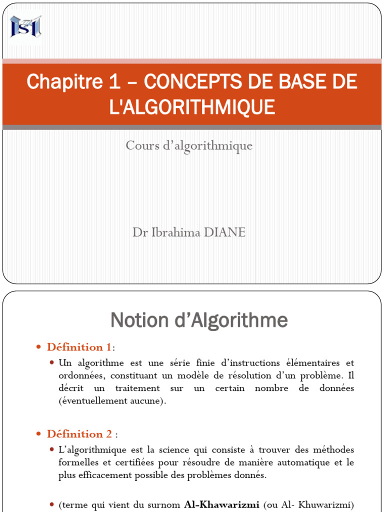 Chapitre 1 - Concepts de Base de L'algorithmique-L1-P | PDF | Programme ...