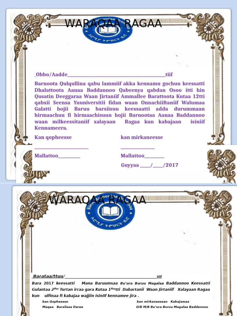 WARAQAA RAGAA Koree Fi Bu'Uura Boruu | PDF