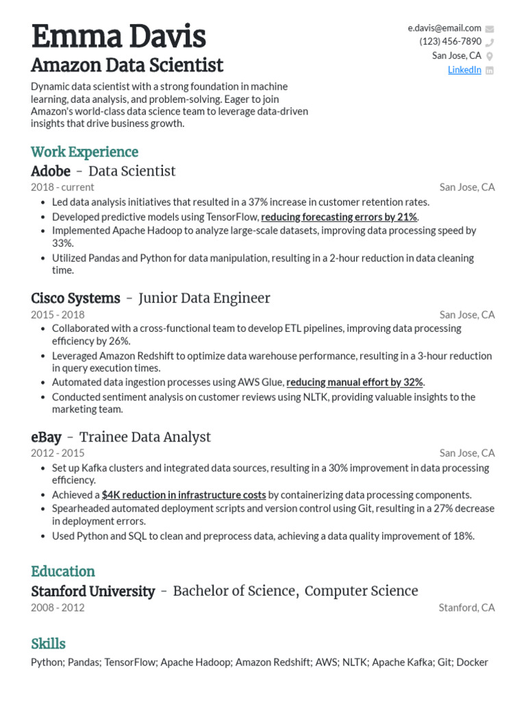 Amazon Data Science Resume Example | PDF | Data Science | Data Analysis