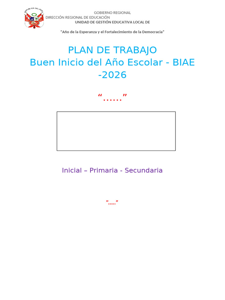 Modelo de Plan para El Buen Inicio Del Año Escolar 2026 | PDF ...