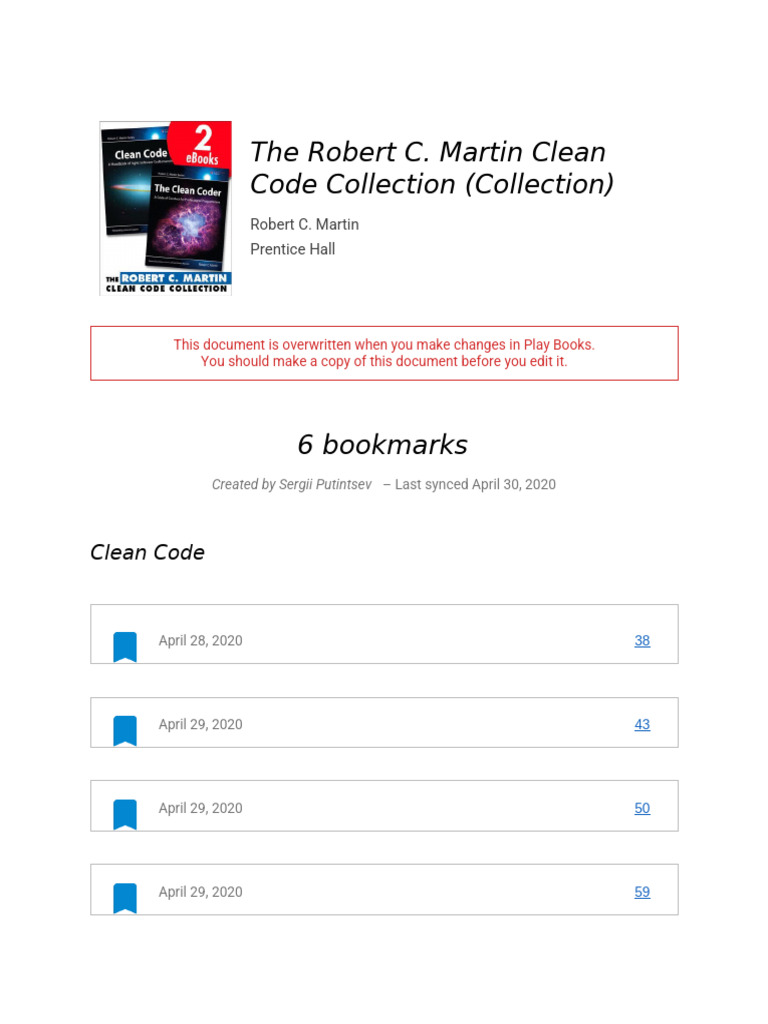 Notes From - The Robert C. Martin Clean Code Collection (Collection) | PDF