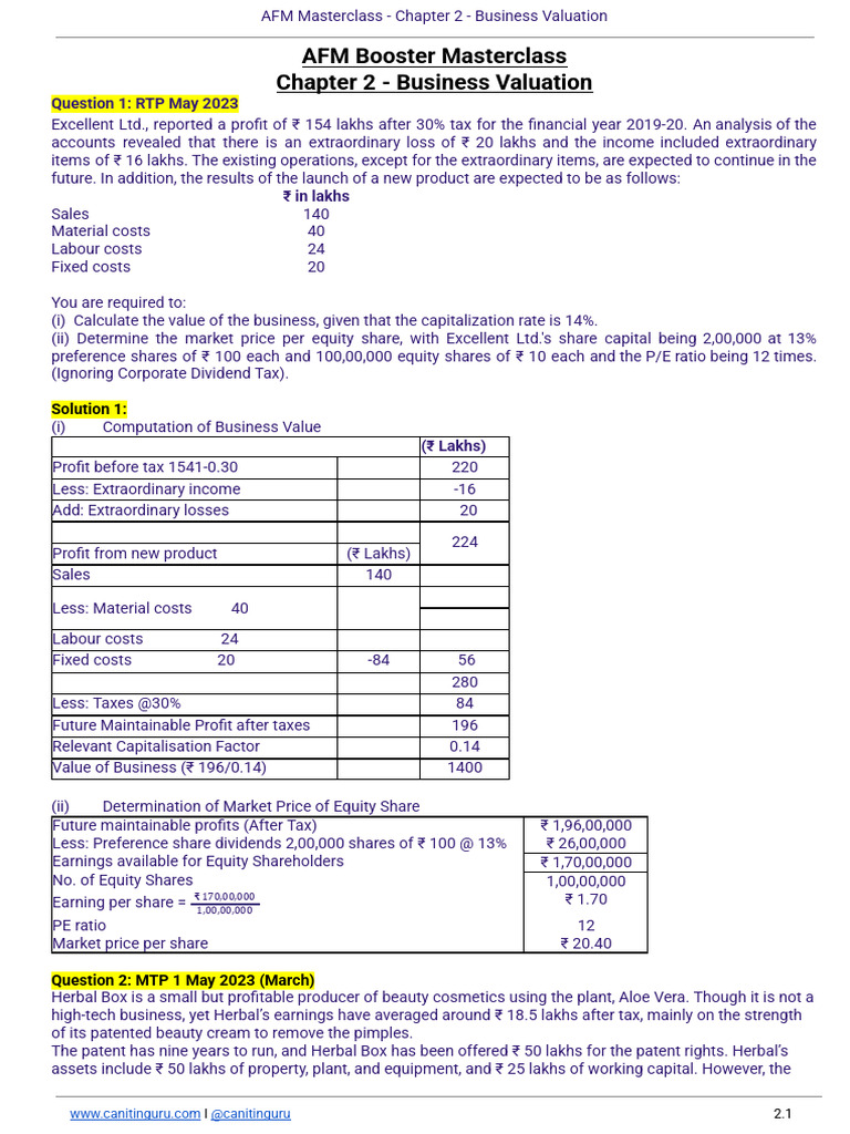 02 Business Valuation Practice Sheet | PDF
