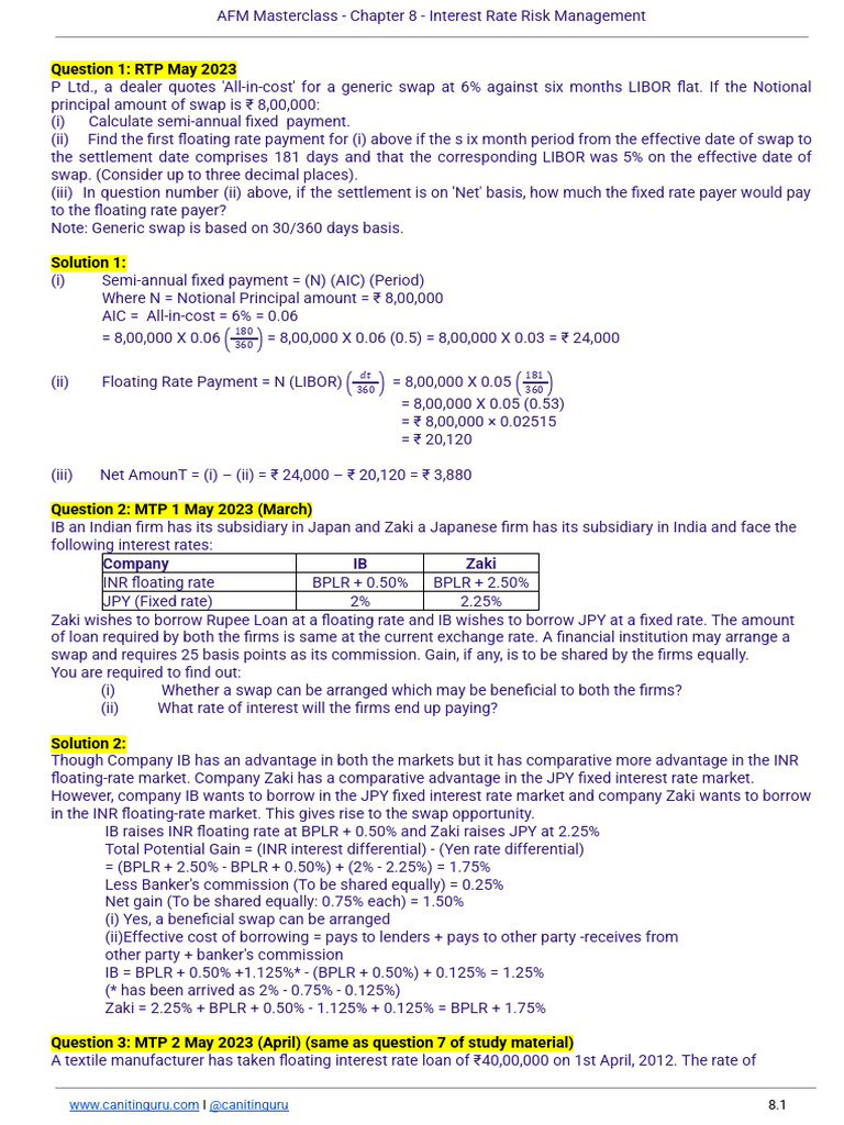 08 Interest Rate Risk Management Practice Sheet | PDF