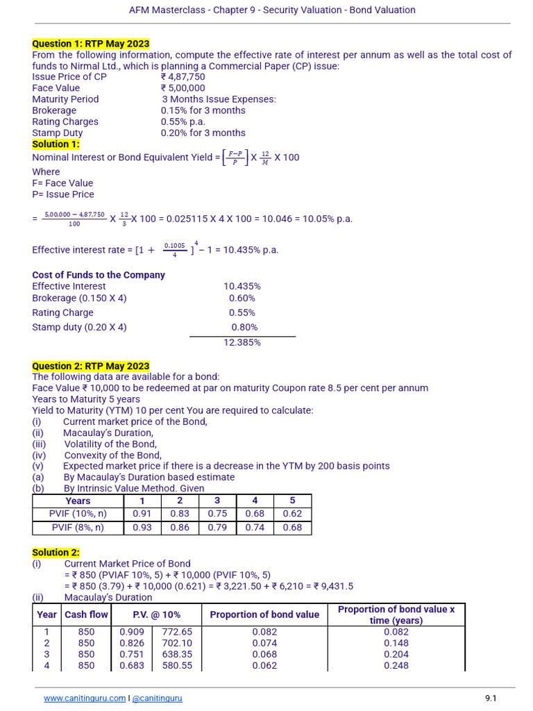 09 Bond Valuation Revision Practice Sheet | PDF | Bonds (Finance ...