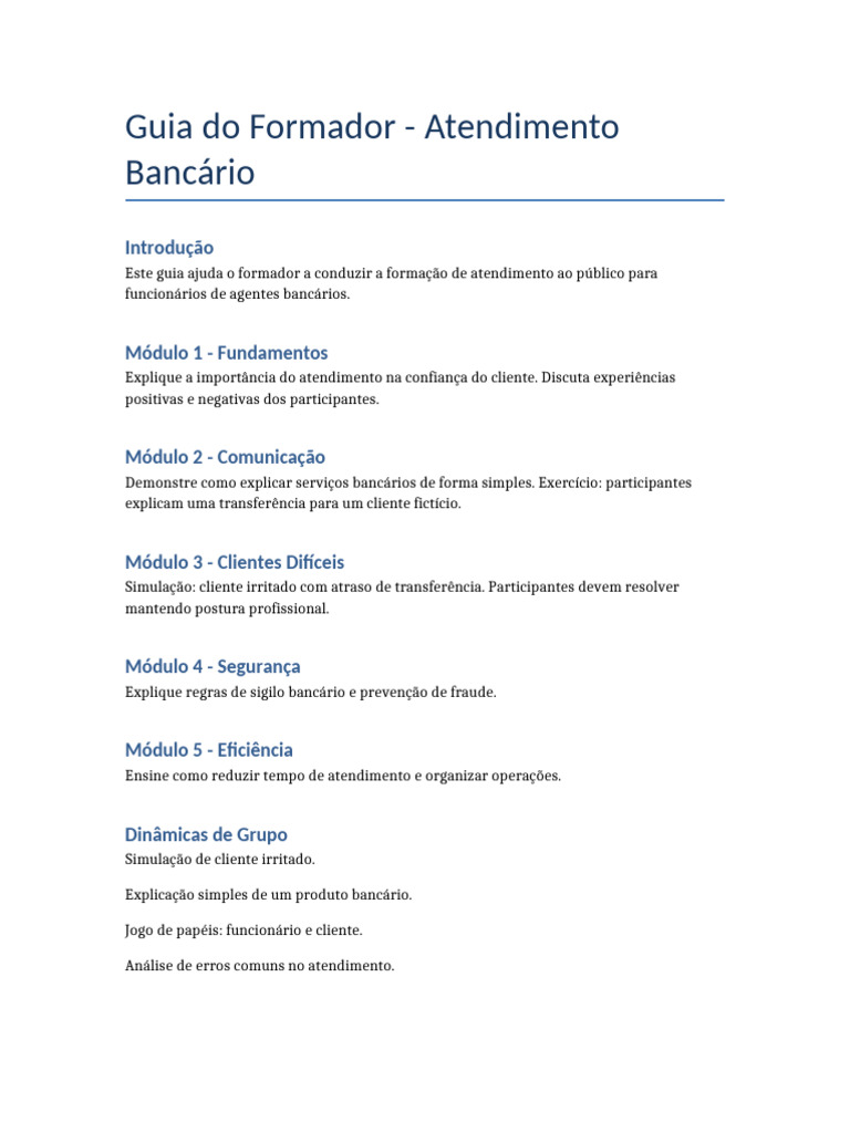 Guia Formador Atendimento Bancario | PDF