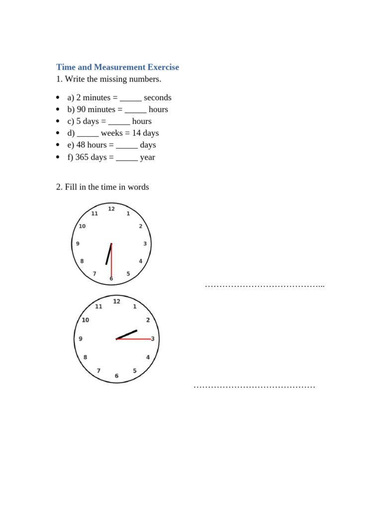 Time Measurement Exercise | PDF