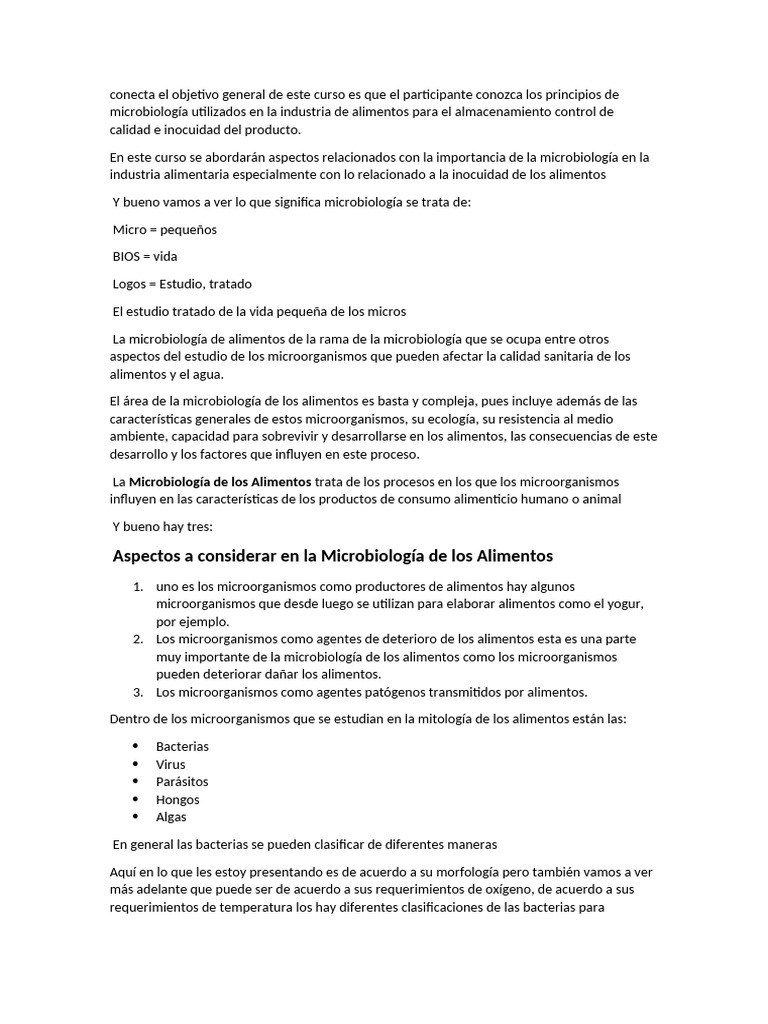 Aspectos A Considerar en La Microbiología de Los Alimentos | PDF ...